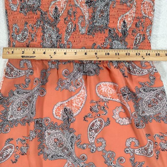 Buddy Love Dress Women's Large Orange Paisley Smocked Spaghetti Strap Ruffle Hem - Picture 2 of 11